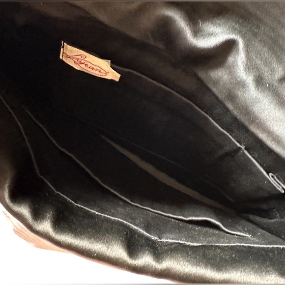 Lujean Vintage Metallic Bronze Embroidered on Black Satin Clutch - Picture 5 of 8